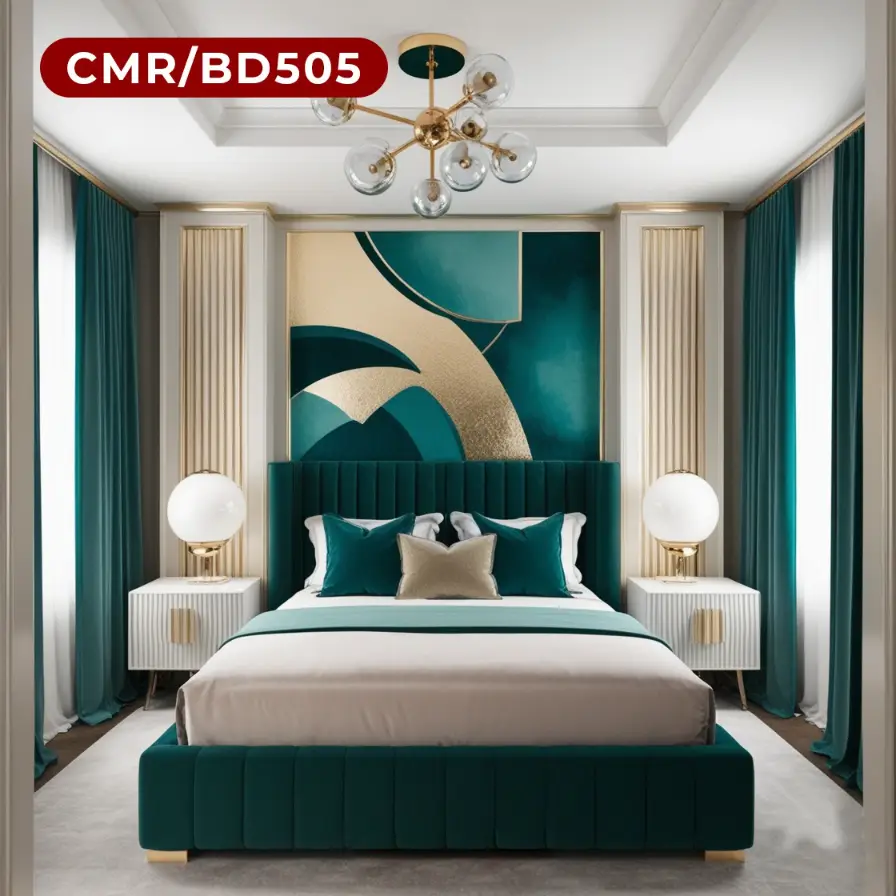 Luxury Bedroom with Emerald Headboard and Gold Accents