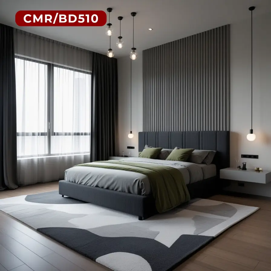 Charcoal Bedroom with Floating Nightstand and Pendant Lights