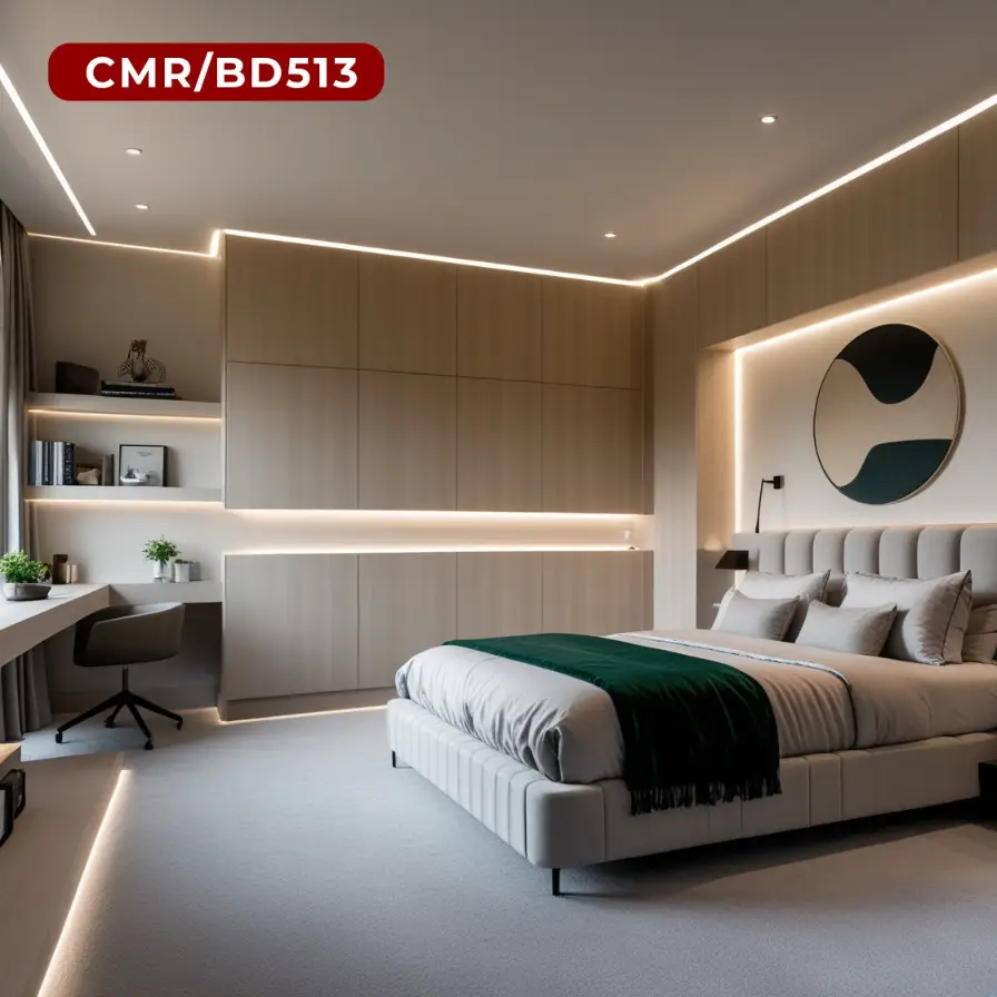 Bedroom with Study Corner and Round Wall Art